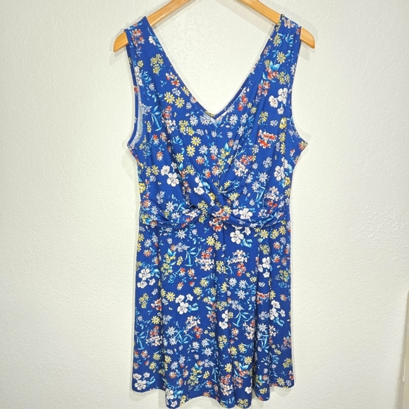 Candie's XL Stretchy Blue Floral Faux Wrap Tank Summer Dress - Picture 1 of 3